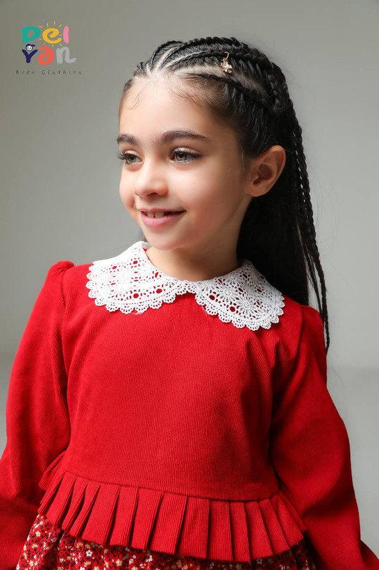 پیراهن مخمل کبریتی ریز و دامن کتان گلدار